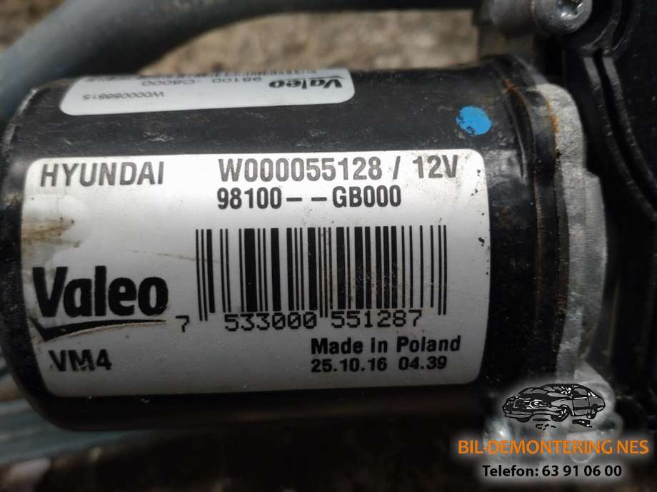 Viskermotor frontrute komplett m/overføring til Hyundai i20 2015-2020 (Type II)  (98100-C8000|98100GB000|)