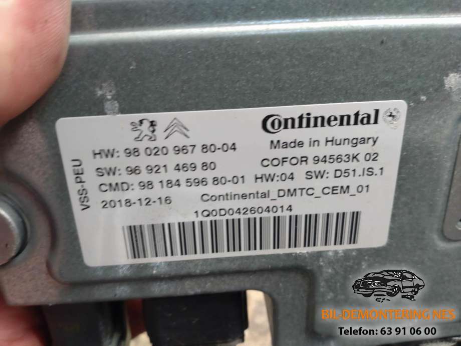 Styreenhet tenning til Peugeot Expert 2016-->> (Type III)  (9802096780-04|9692146980|)