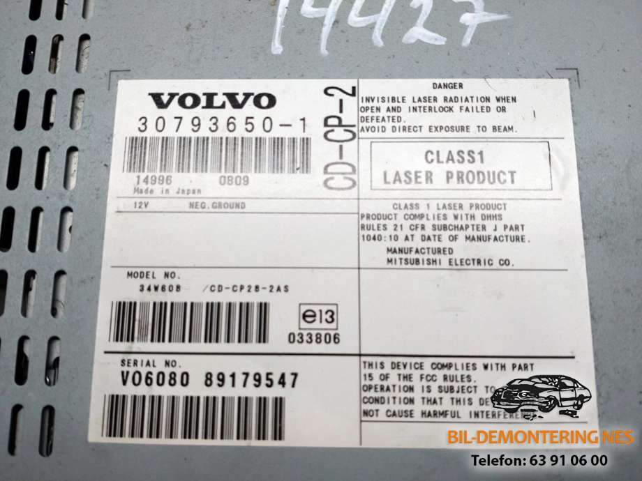 Bilstereo CD-veksler til Volvo XC90 2002-2006 (Type I, Fase 1) (30793650-1|)