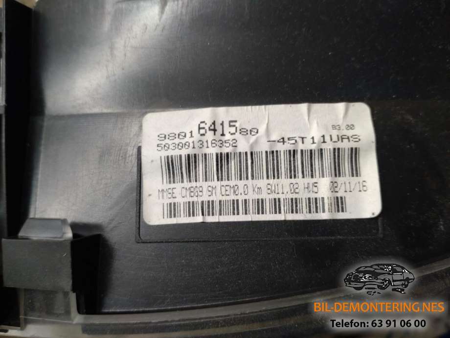 Instrumentpanel til Peugeot Partner 2015-2019 (Type II, Fase 2)  (9801641580|)