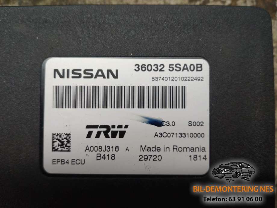 Styreenhet elektrisk parkbrems (EPB - Electric Parking Brake) til Nissan Leaf 2018-->> (Type II)  (360325SA0B|A3C0713310000|)