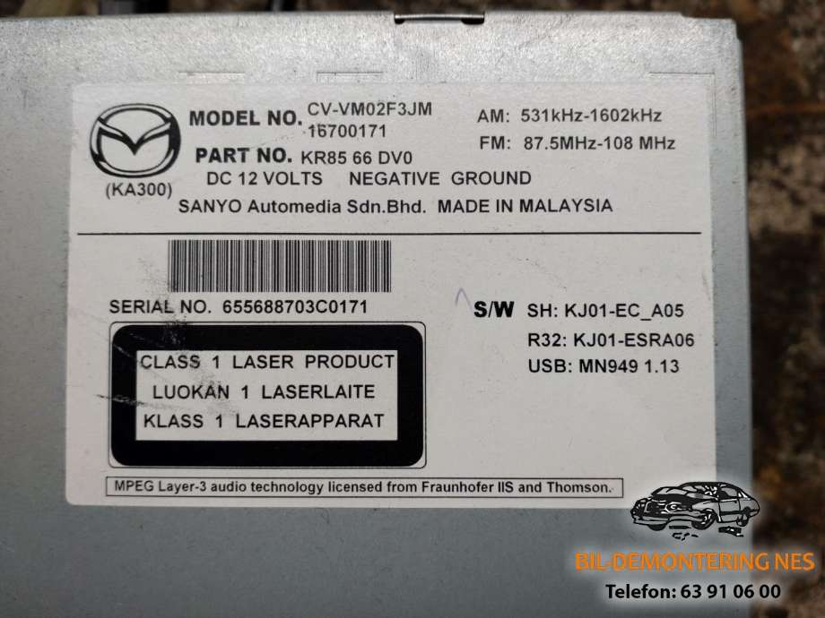 Multimedia display (MCU - Media Controller Unit) til Mazda CX-5 2012-2017 (Type I)