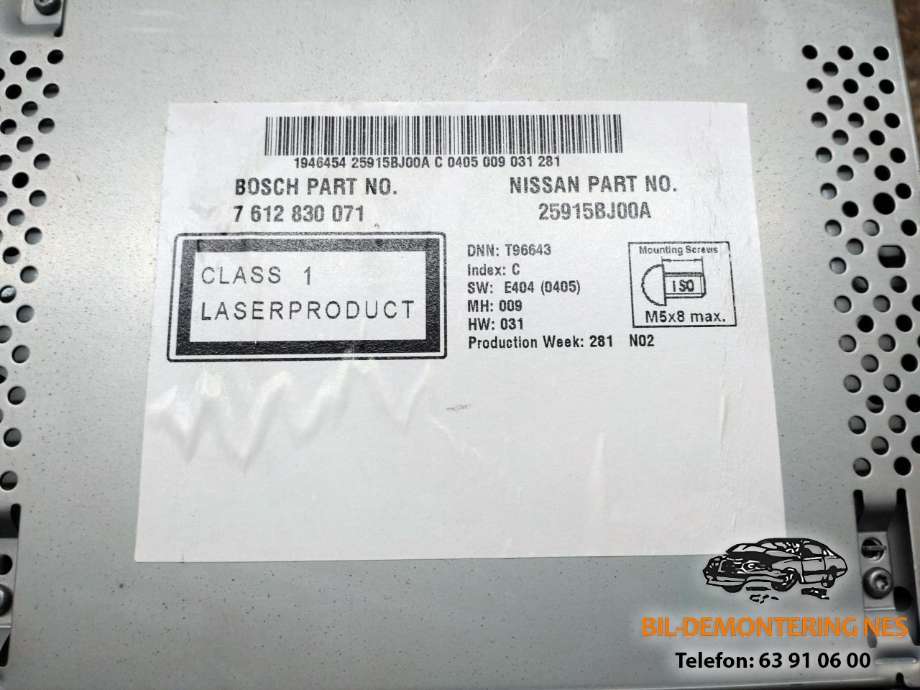 Multimedia display (MCU - Media Controller Unit) til Nissan NV200 2010-2019 (7612830071|25915BJ00A|)