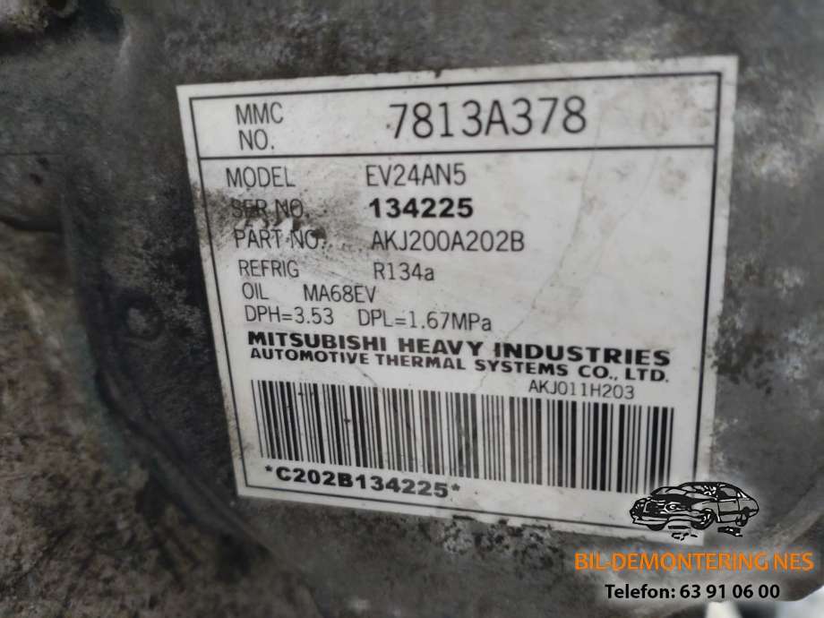 Aircondition kompressor til Mitsubishi Outlander 2012-2015 (Type III, Fase 1)  (7813A378|AKJ200A202B|)