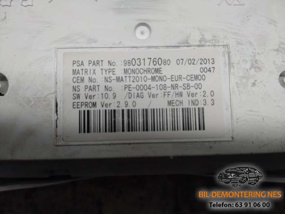 Instrumentpanel til Peugeot 508 2011-2014 (Type I, Fase 1)  