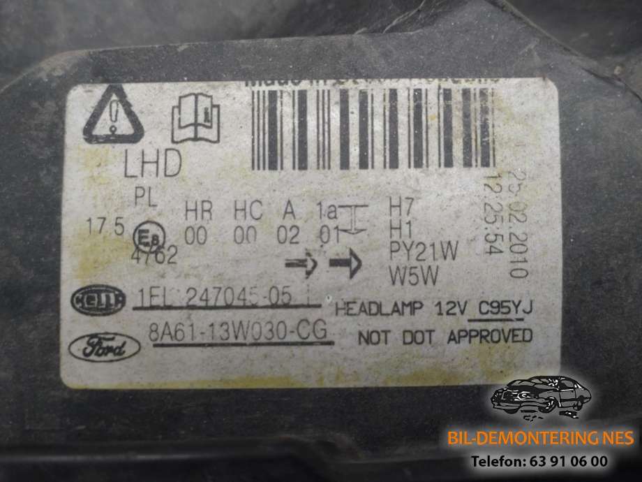 Frontlykt venstre halogen til Ford Fiesta 2008-2012 (Type VI, Fase 1)  (247045-05|8A61-13W030-CG|)