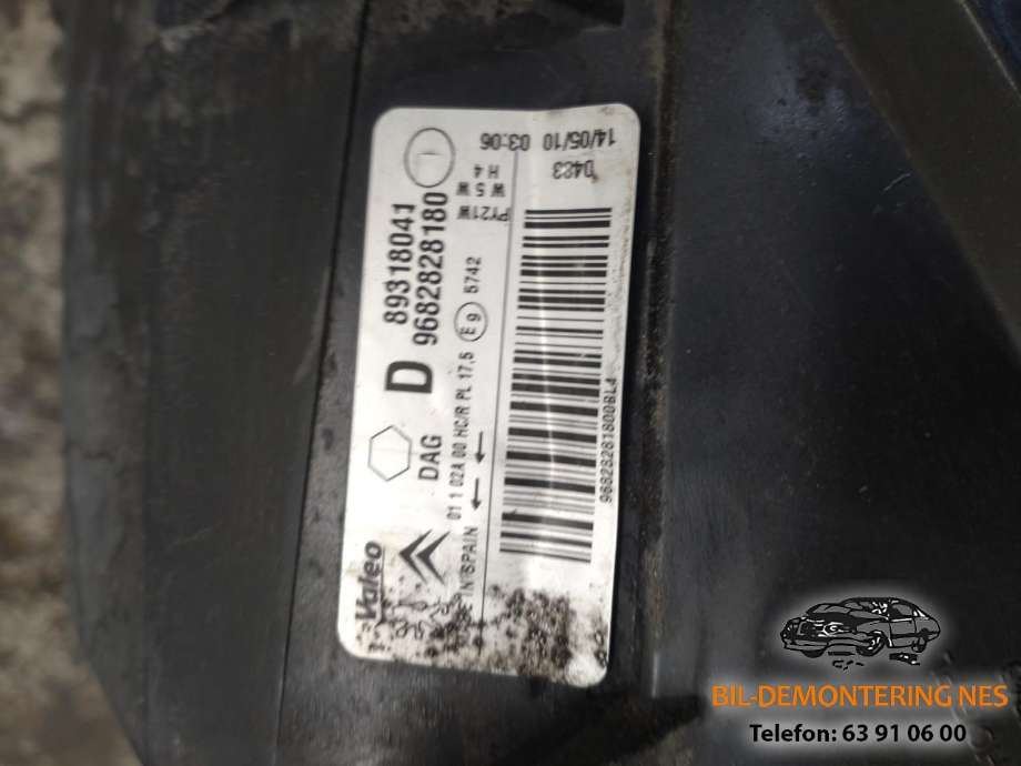 Frontlykt venstre halogen til Citroën Berlingo 2008-2015 (Type II, Fase 1)  (9682828180|)