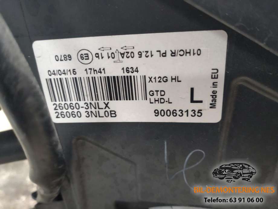 Frontlykt venstre halogen til Nissan Leaf 2011-2017 (Type I)  (26060-3NLX|26060 3NL0B|90063135)