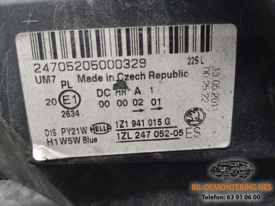Frontlykt venstre xenon til Škoda Octavia 2009-2013 (Type II, Fase 2)