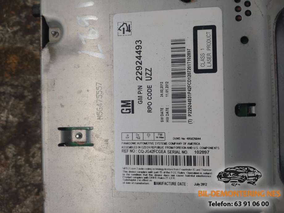 Bilstereo til Opel Astra J 2010-2015  