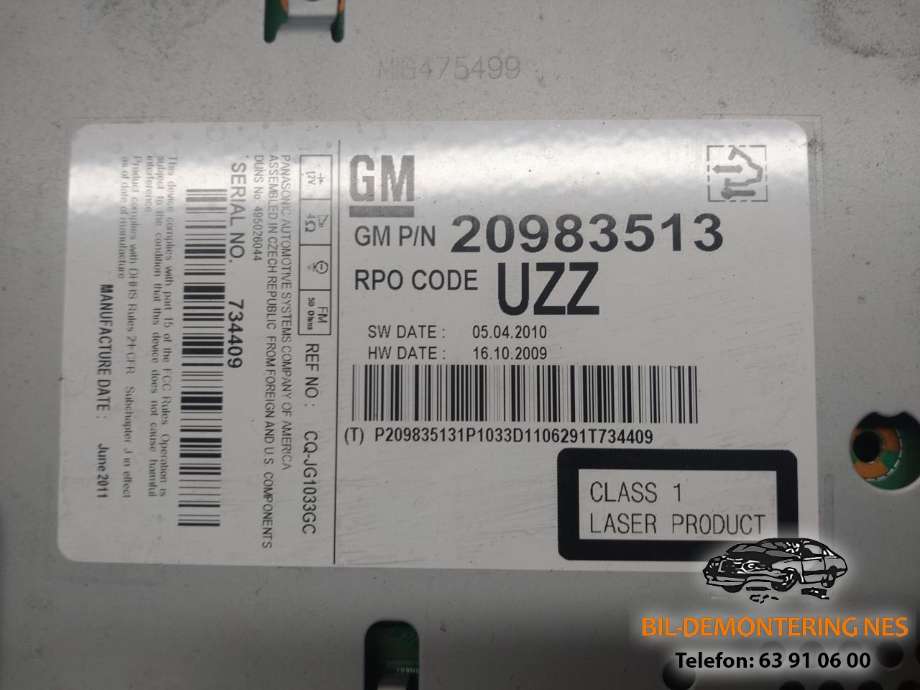 Bilstereo CD-veksler til Opel Astra J 2010-2015  