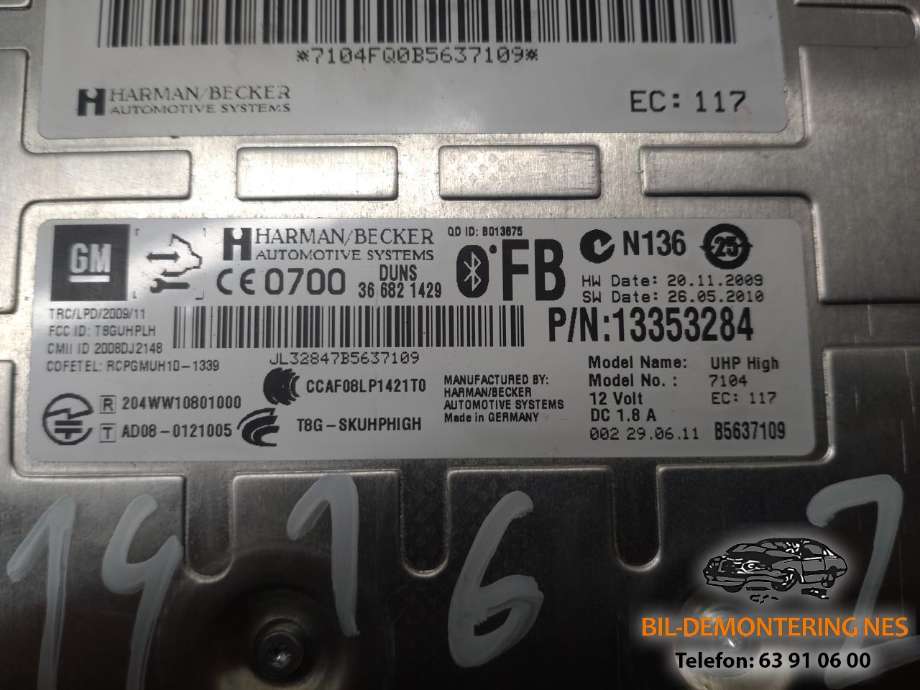 Styreenhet bluetooth til Opel Astra J 2010-2015  