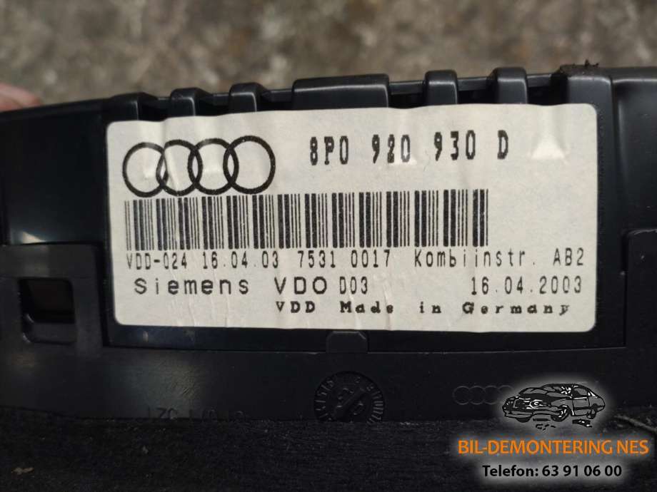 Instrumentpanel til Audi A3 2003-2008 (Type II, Fase 1)  