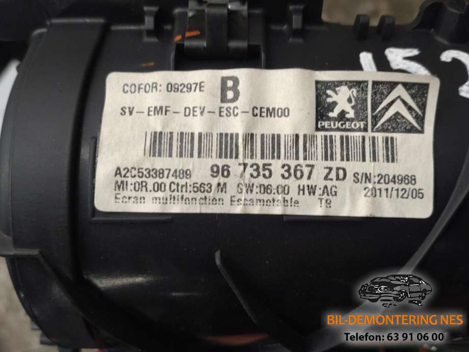 Bilstereo navigasjon skjerm til Peugeot 5008 2010-2017 (Type I)  (96735367ZD|6593P9|)