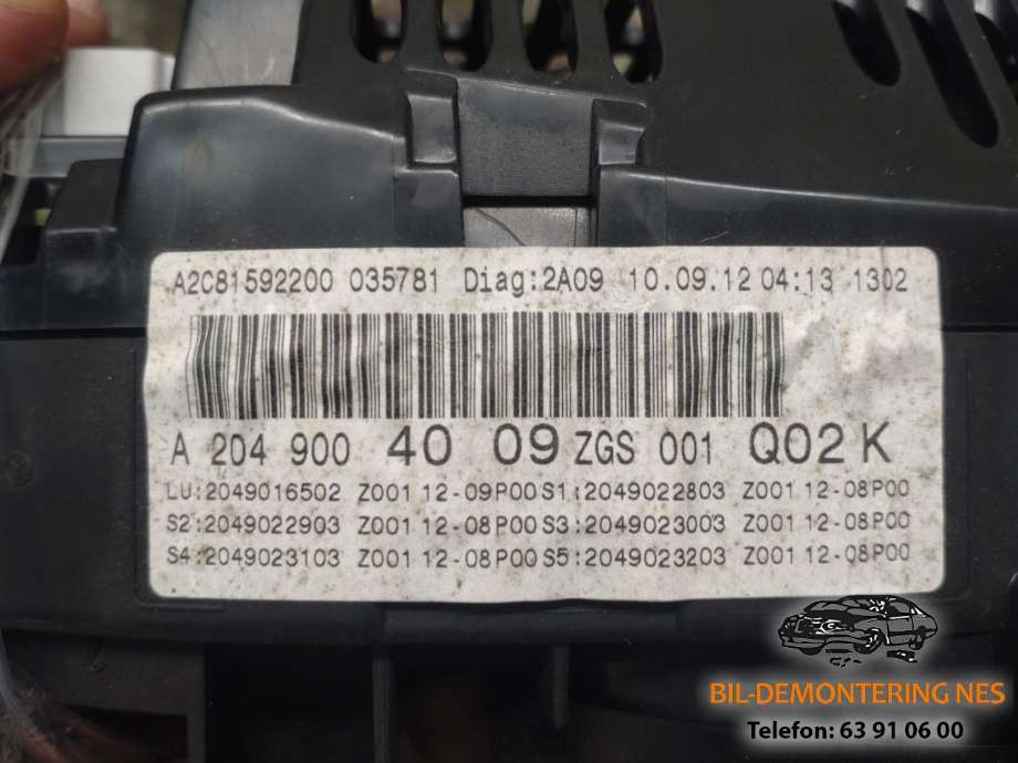Instrumentpanel til Mercedes C-Klasse 2011-2014 (Fase 2) (W204) (W204) (A2049004009ZGS|)