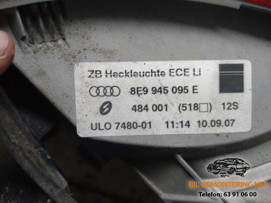 Baklykt venstre ytre til Audi A4 2007-2014 (Type IV) (B8) (B8) (8E9945095E|)