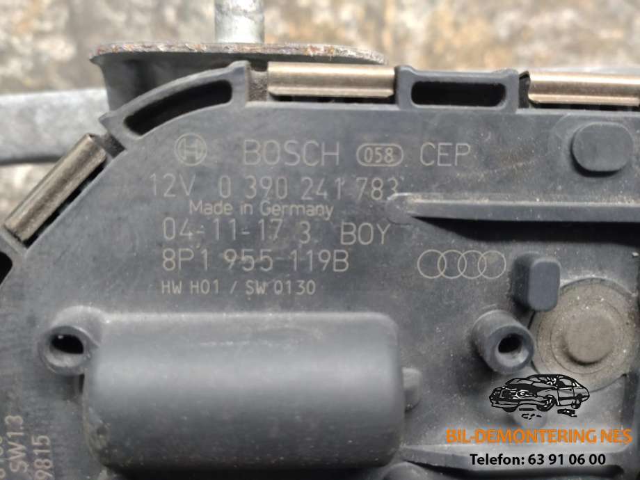 Viskermotor frontrute komplett m/overføring til Audi A3 2003-2008 (Type II, Fase 1)  