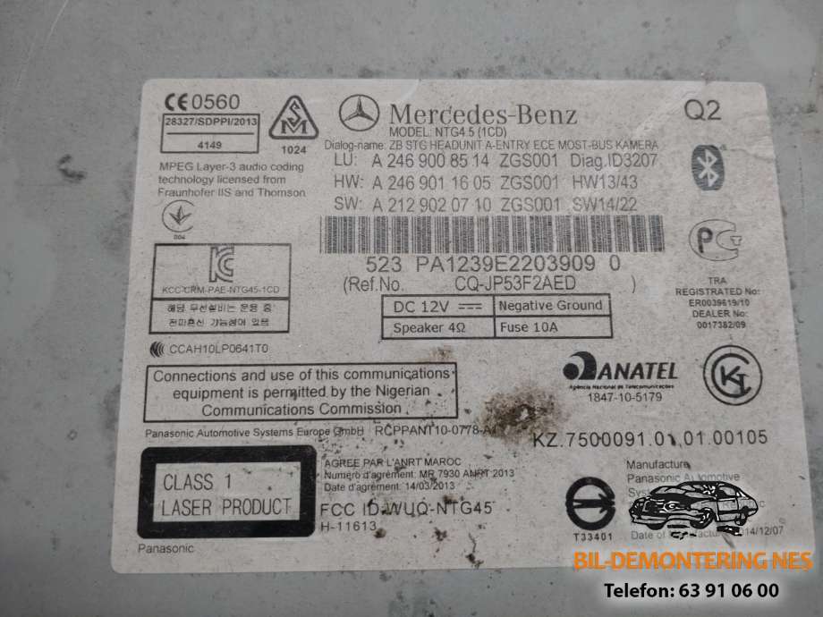 Bilstereo navigasjon betjeningspanel til Mercedes A-Klasse 2012-2018 (W176) (W176) 