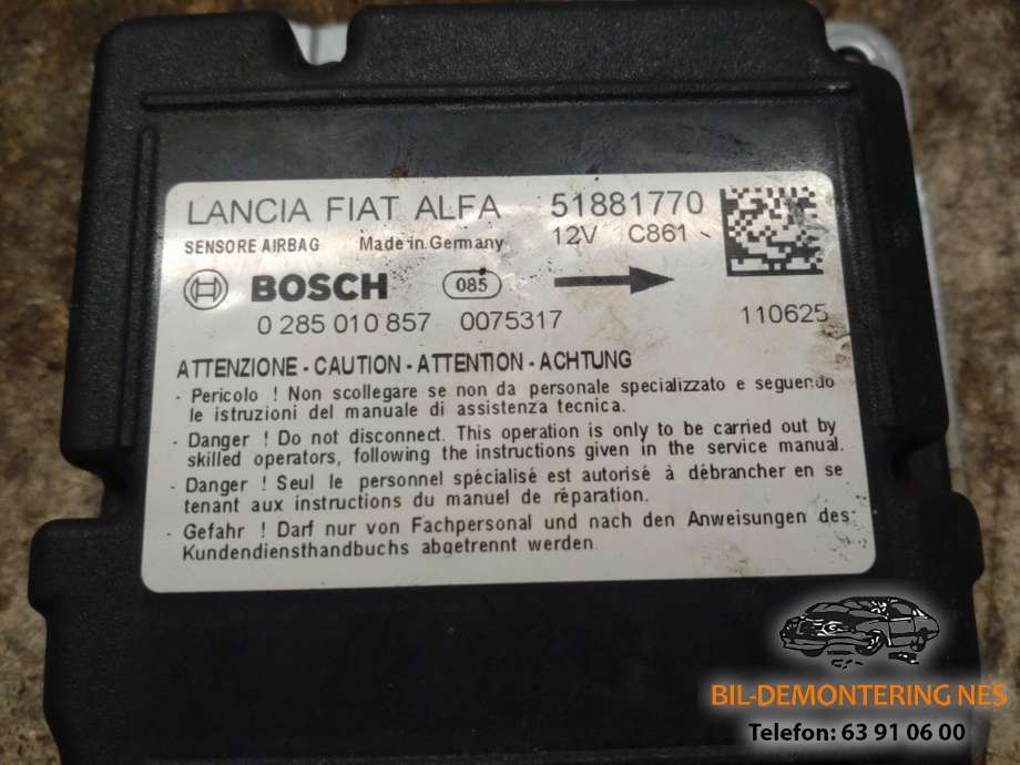 Styreenhet airbag hovedsensor til Fiat Doblo 2010-->> (Type II) (51881770|0285010857|)