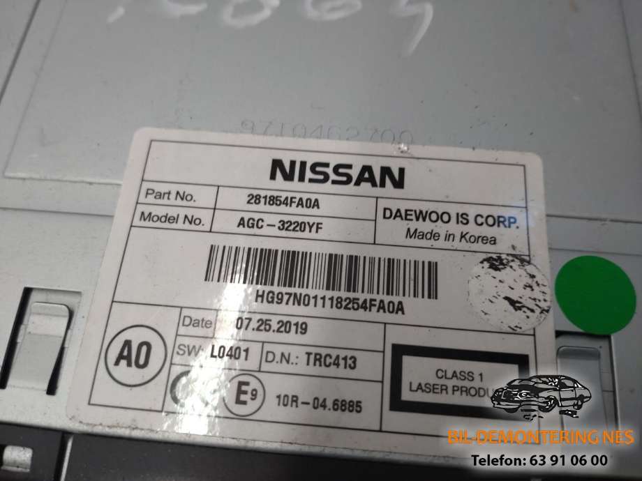 Bilstereo til Nissan E-NV200 2014-->> (281854FA0A|AGC-3220YF|)