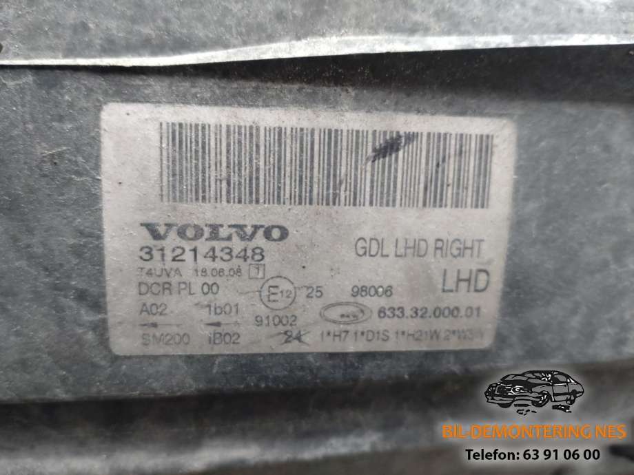Frontlykt høyre xenon til Volvo V70 2007-2013 (Type III, Fase 1)