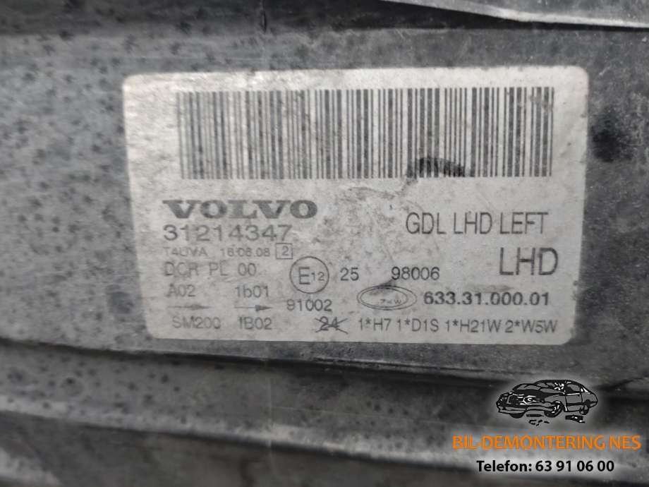 Frontlykt venstre xenon til Volvo V70 2007-2013 (Type III, Fase 1)