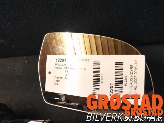 Speilglass høyre til Audi A5, 2007-2016 (Type I)  (MAGNA|8F0 857 536 D)