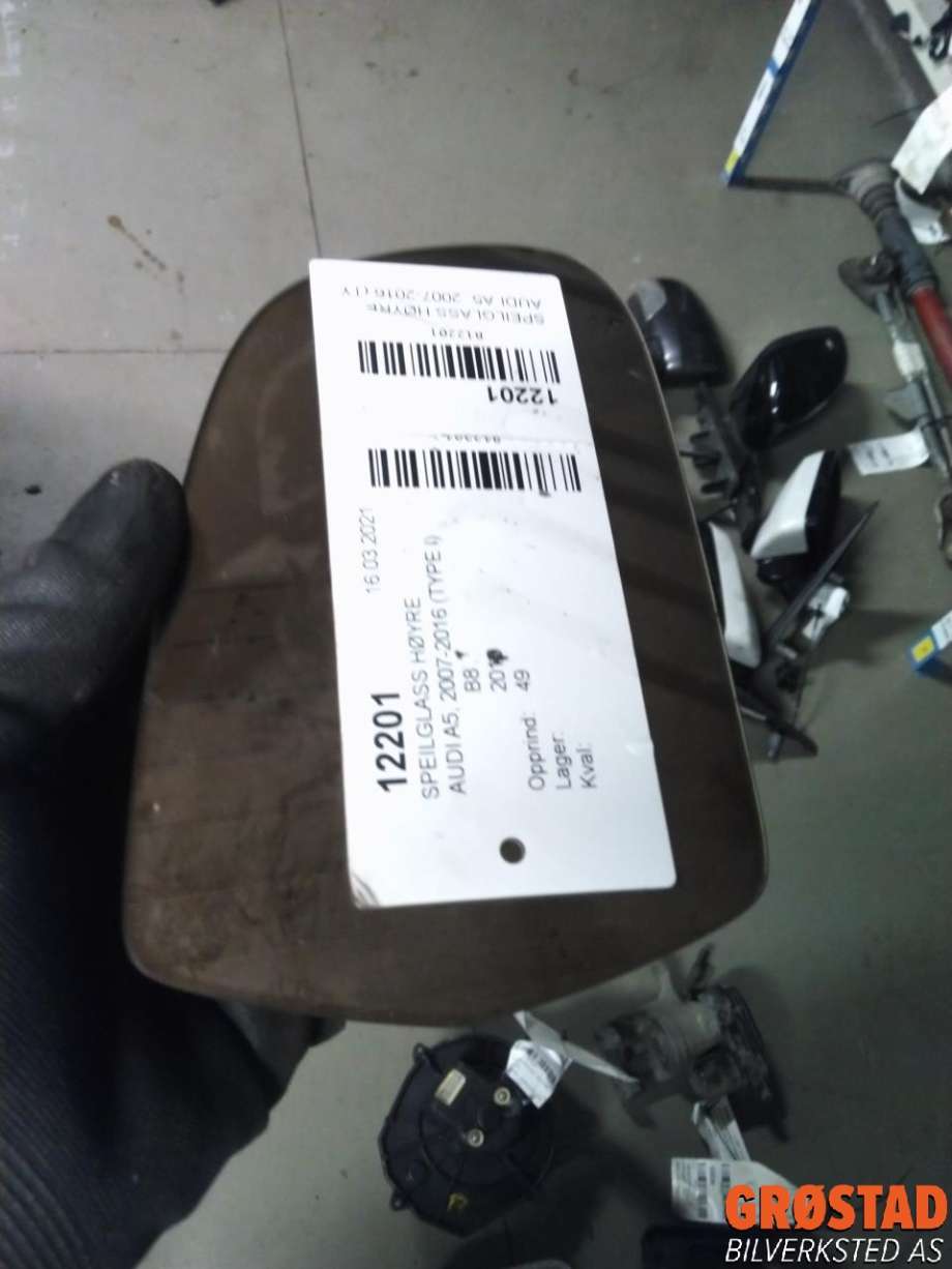 Speilglass høyre til Audi A5 2007-2016 (Type I)  (MAGNA|8F0 857 536 D|)