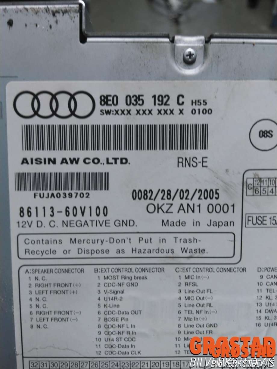 Bilstereo navigasjon til Audi A4 2004-2008 (Type III) (B7) (B7) (8E0035192C|)