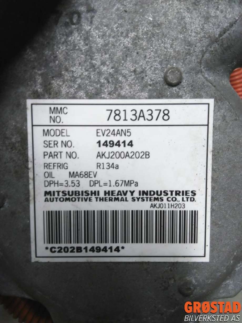 Aircondition kompressor hybrid til Mitsubishi Outlander 2012-2015 (Type III, Fase 1)