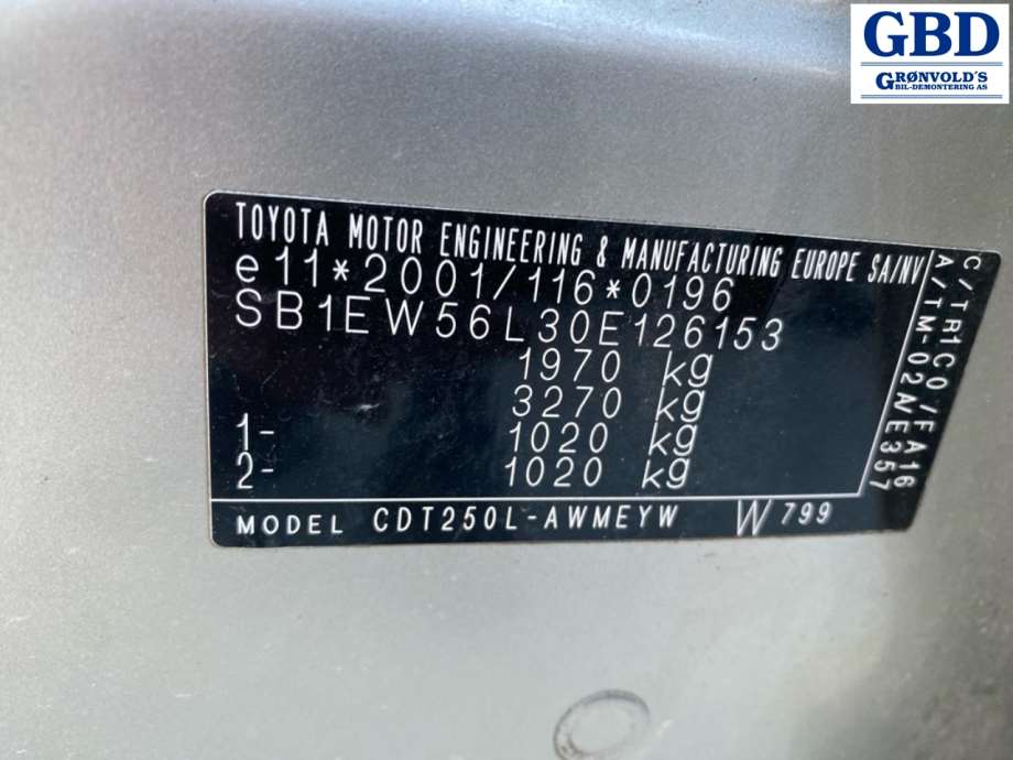 Toyota Avensis, 2003-2008 (Type II) (8710302080|016070-0610|0 130 101 601)