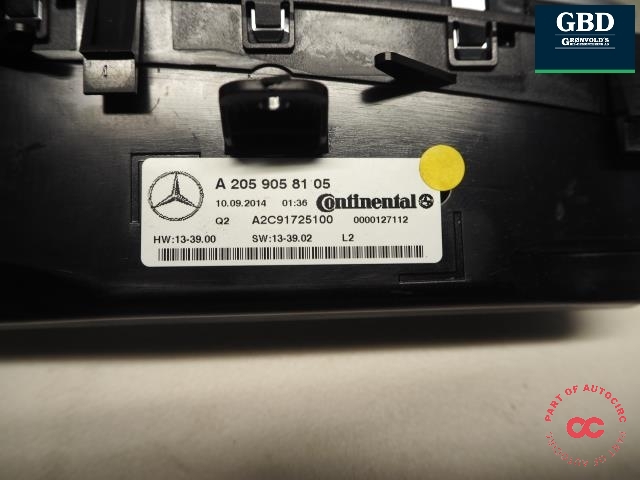 Varmeapparat betjening til Mercedes C-Klasse 2014-2018 (Fase 1) (W205) (W205) (CONTINENTAL|A 205 905 81 05|A 205 905 47 06|A 205 905 88 13)