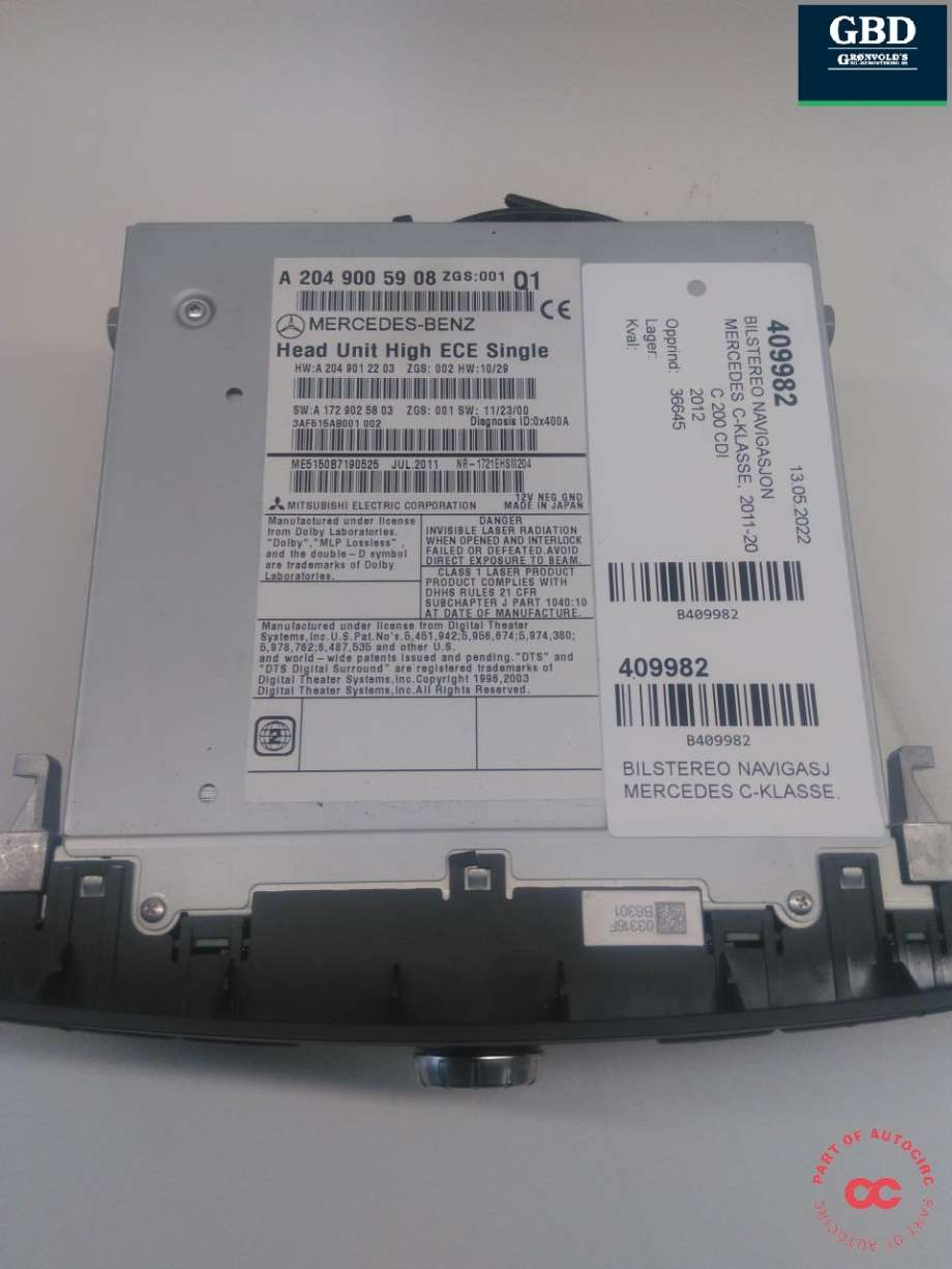Bilstereo navigasjon til Mercedes C-Klasse 2011-2014 (Fase 2) (W204) (W204) (A 204 900 69 09|A 204 900 60 09|A 204 900 59 08)