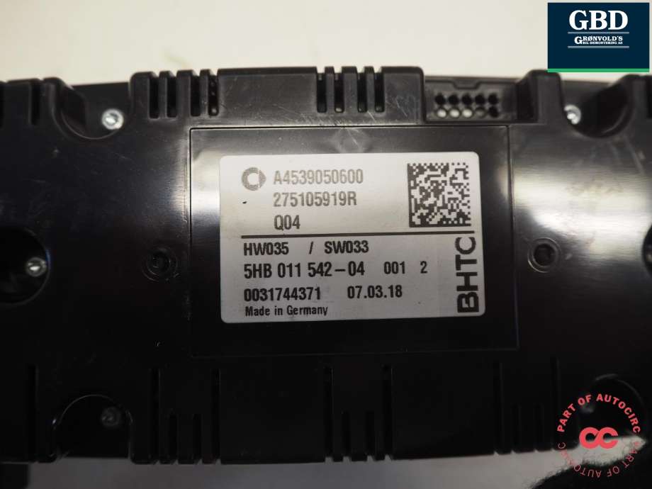 Varmeapparat betjening til Smart Fortwo 2015-->> (Type III) (C453) (C453) (A 453 905 06 00|A 453 900 50 600|)