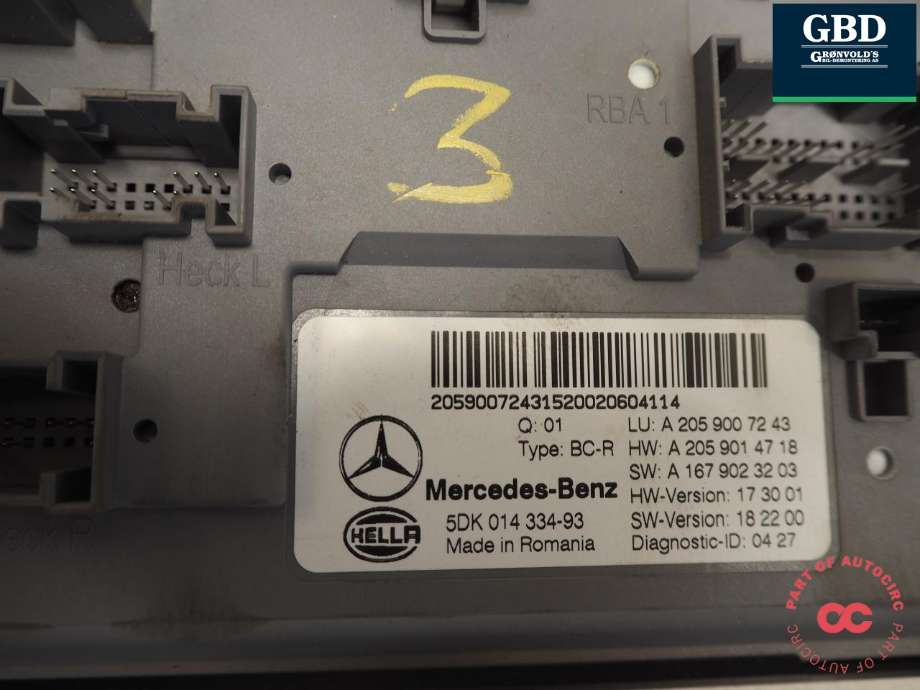 Styreenhet comfort (BCM) til Mercedes GLC 2015-2022 (X253) (X253) (A 205 900 72 43|A 205 900 72 43 80|A 205 901 47 18|A 167 902 32 03)