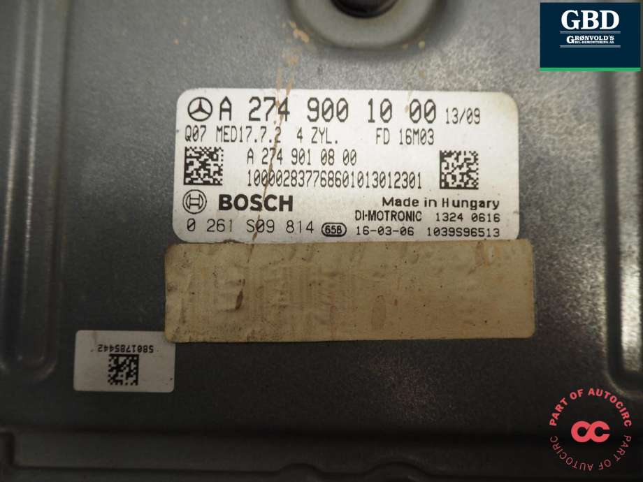 Styreenhet motor til Mercedes E-Klasse 2016-2023 (W213) (W213) (BOSCH|A 274 900 10 00|A 274 900 10 00 80|0 261 S09 814)