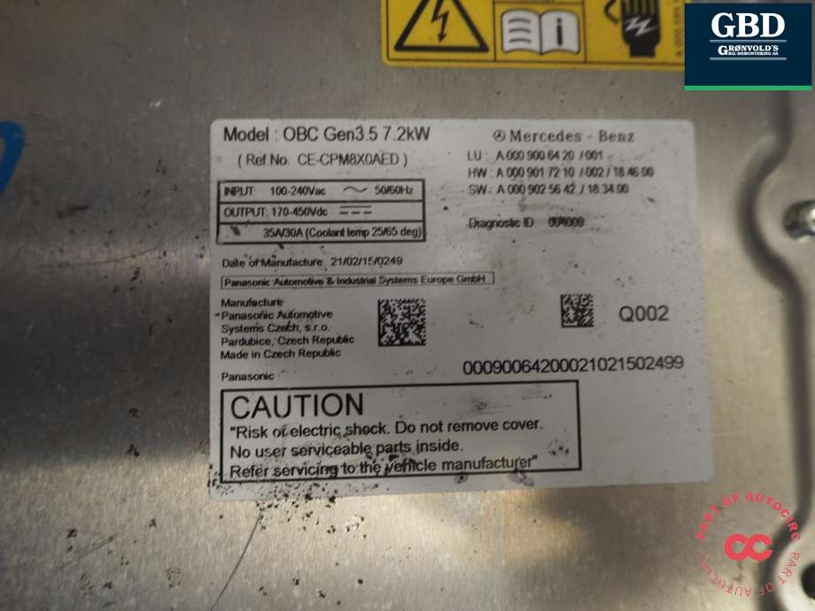Batterilader (OBC - On Board Charger) til Mercedes GLC 2015-2022 (X253) (X253) (A 000 900 64 20|A 000 900 64 20 80|)