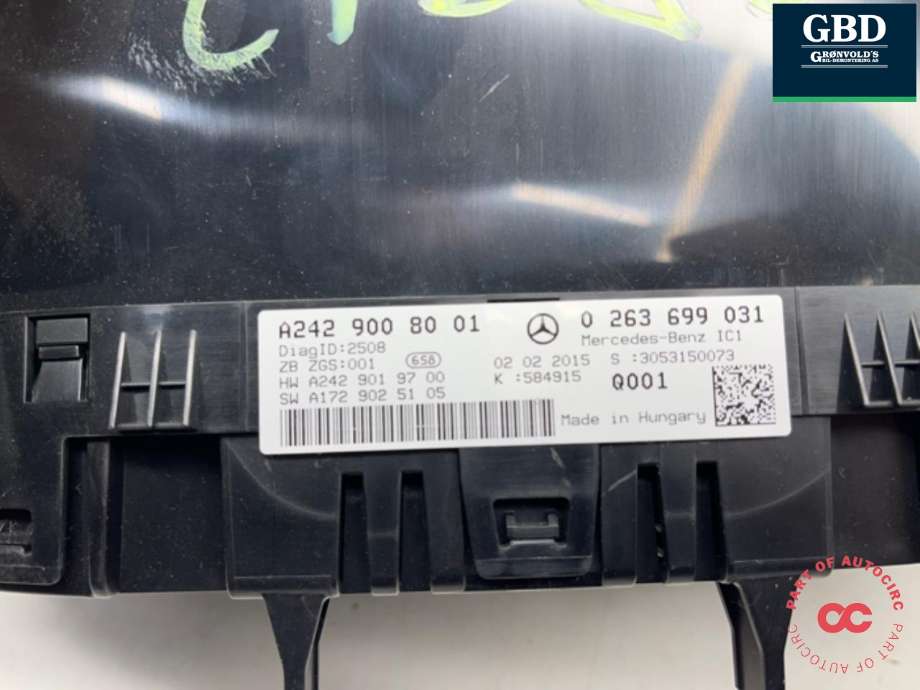 Instrumentpanel til Mercedes B-Klasse, electric drive 2014-2018 (W242) (W242) (A 242 900 58 01|A 242 900 80 01|A 242 900 58 01 80)