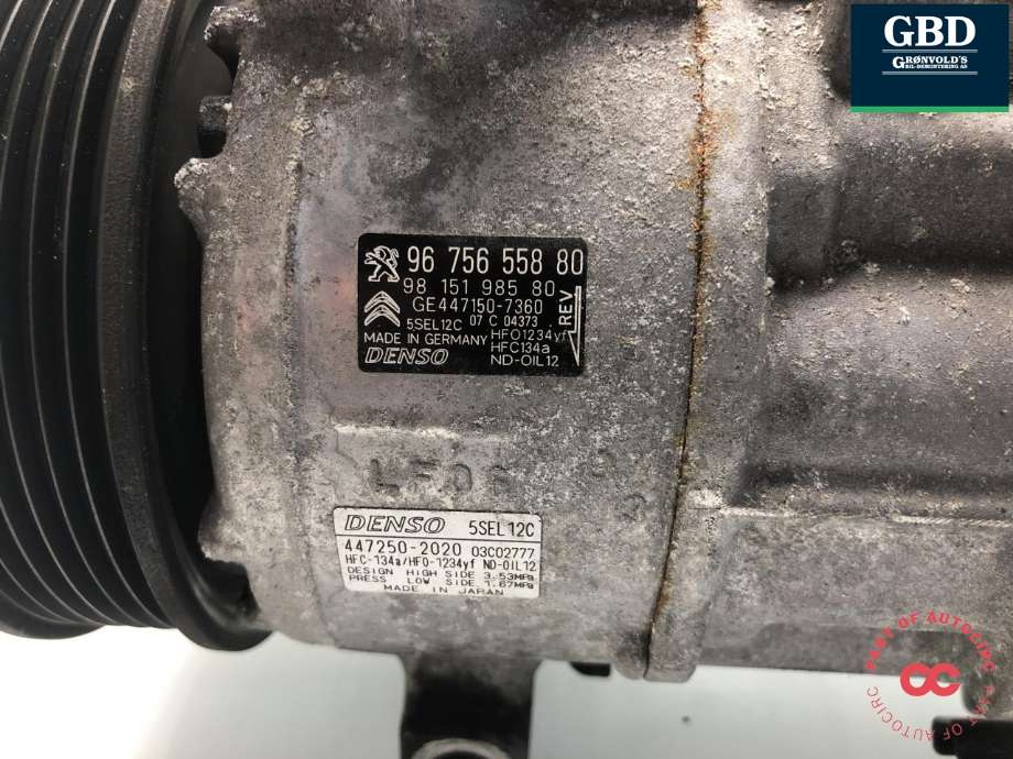 Aircondition kompressor til Citroën C5, Aircross 2019-->>  (DENSO|98 299 345 80|16 389 461 80|447250-2020| 96 756 558 80)