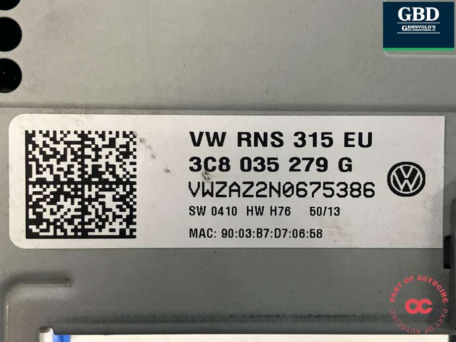 Bilstereo navigasjon til VW Tiguan 2011-2016 (Type I, Fase 2)  (3C8 035 279 GX|3C8 035 279 G|)