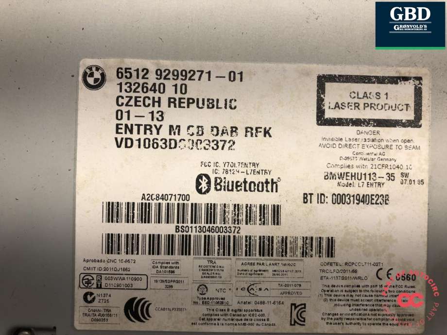 Bilstereo til BMW 3-Serie 2012-2018 (F30/F31/F34) (F30/F31/F34) (65 12 9 270 370|65 12 9 357 994|6512 9299271-01)