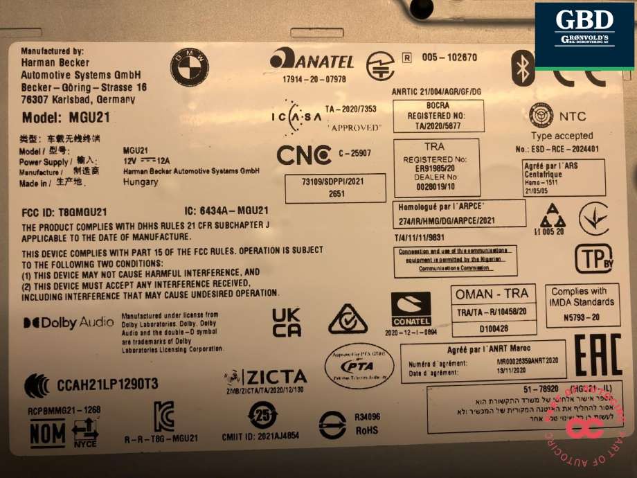 Bilstereo til BMW iX 2021-->> (I20) (I20) (HERMAN BECKER|65 12 5 A73 E68|65 12 5 A5D 100|CI5 A5D 100 01)