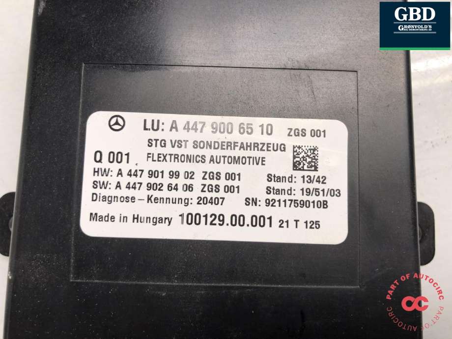 Styreenhet diverse til Mercedes Vito 2014-->> (W447) (W447) (A 447 900 22 19|A 447 900 65 10|)