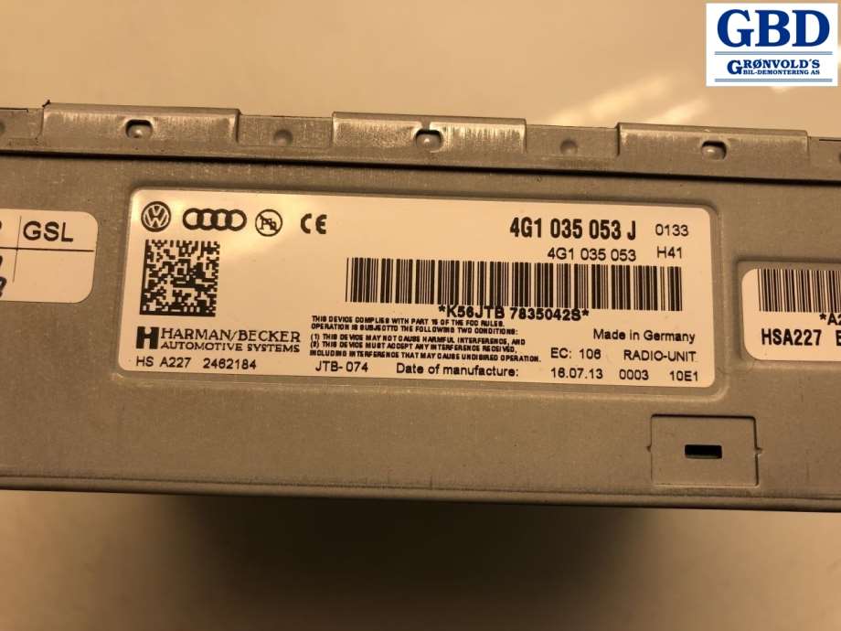 Audi A6, Allroad, 2012-2014 (Type III, Fase 1) (C7) (4G1 035 053 J)