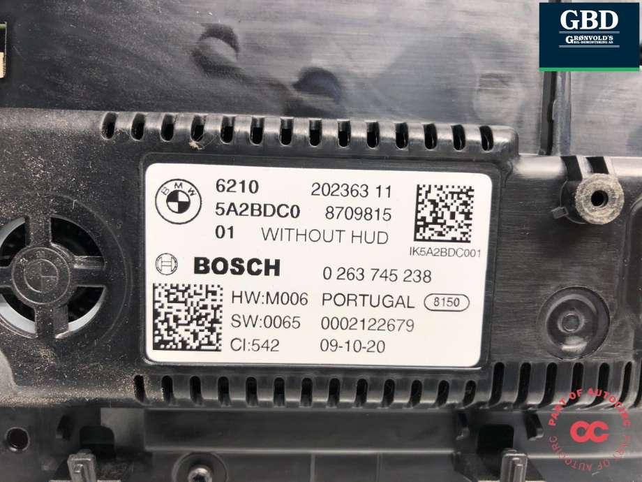 Instrumentpanel til BMW 3-Serie 2018-->> (G20) (G20) (BOSCH|62 10 5 A5A 9F3|62 10 5 B35 D79|6210 202363 11| 0 263 745 238)