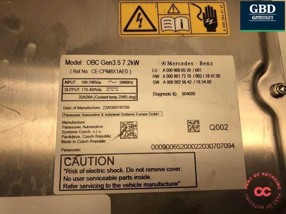 Batterilader (OBC - On Board Charger) til Mercedes GLE 2019-->> (W167) (W167) (A 000 900 65 20|A 000 900 65 20 80|A 000 901 73 10)