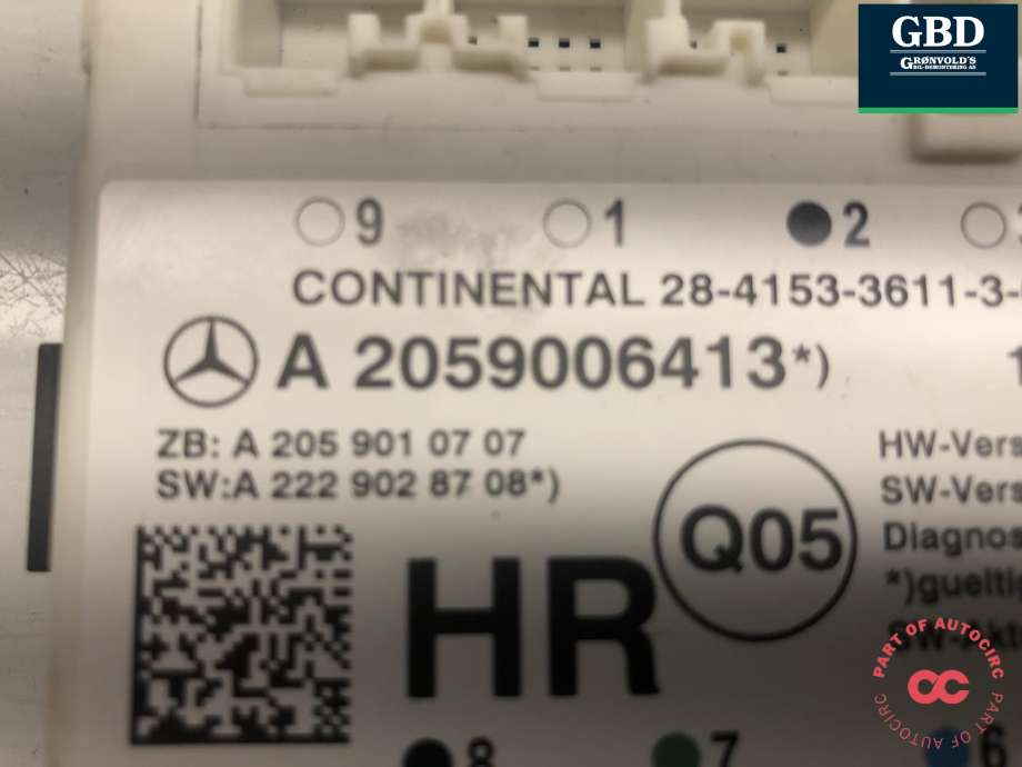 Styreenhet dør høyre bak til Mercedes C-Klasse 2014-2018 (Fase 1) (W205) (W205) (A 205 900 28 08|A 205 900 64 13|)