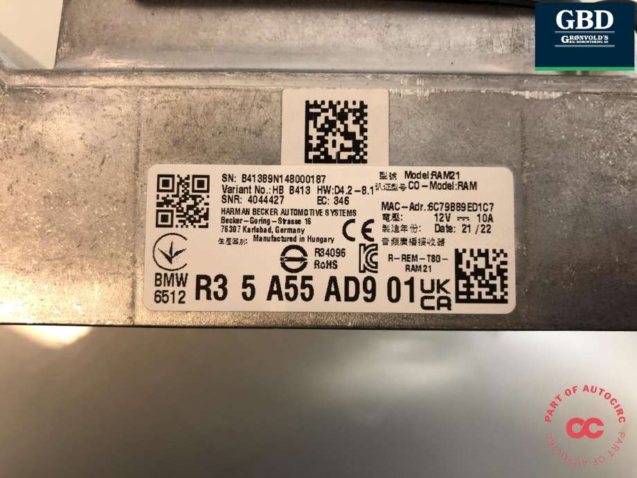 Bilstereo forsterker til BMW iX 2021-->> (I20) (I20) (65 12 5 A86 482|65 12 5 A55 AD9|6512 R3 5 A55 AD9 01)