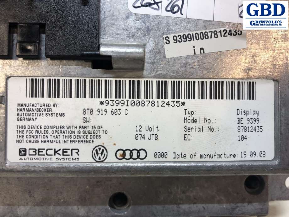 Audi A4, 2007-2014 (Type IV) (B8) (8T0 919 603 C)