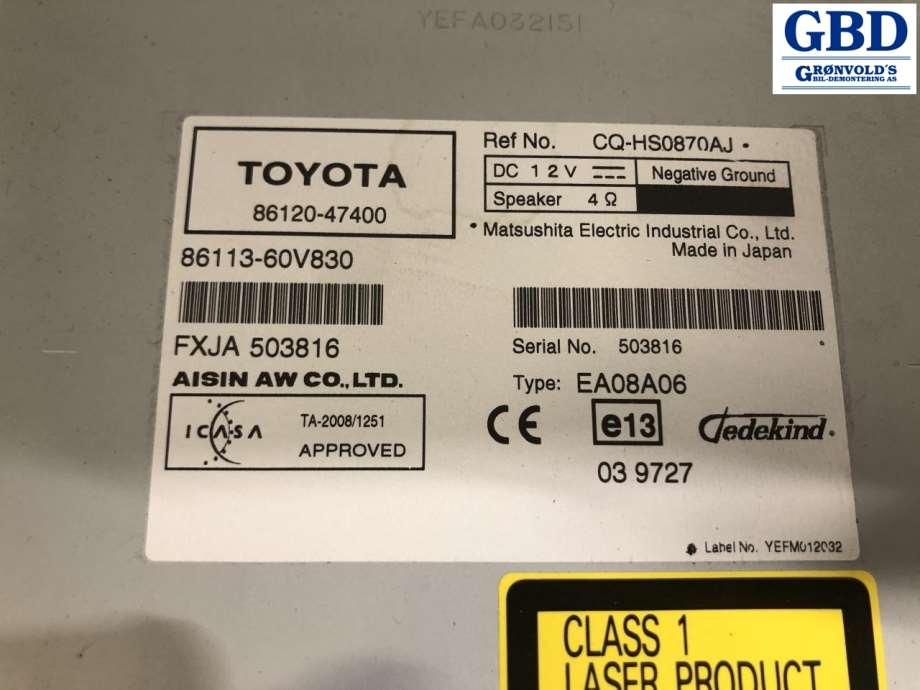 Toyota Prius, 2009-2016 (Type III, combi) (8610047040|86120-47400)